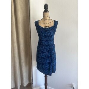 Nanette Lepore Sz 6 Blue Navy Sleeveless Floral Print Dress